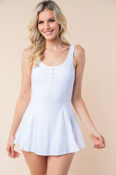 White Birch Sleeveless Performance Knit Swim Dress with Built-In Shorts